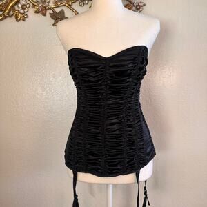 Y2k black satin lace up corset